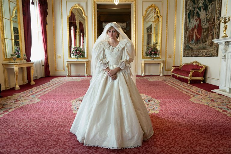 Princess Diana’s wedding dress from The Crown series 4, created by costume designer Amy Roberts