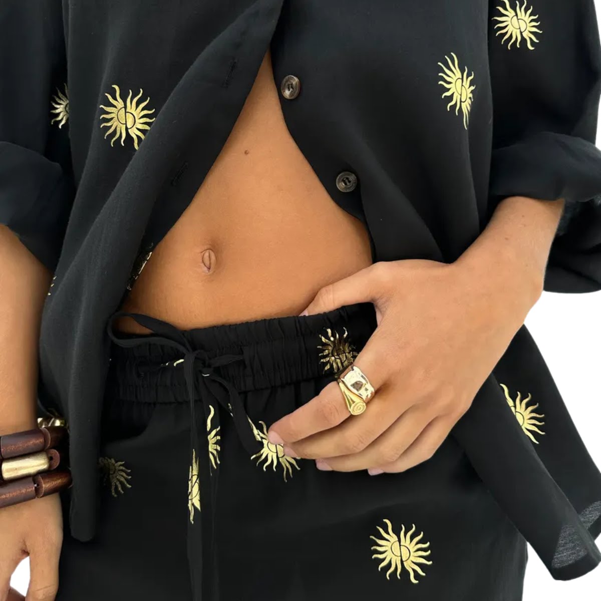 Black & Gold Sun Elissa Trousers, €125